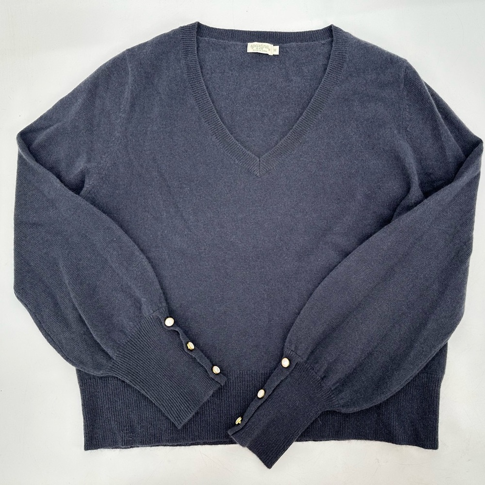 Spartina 449 Sweater Womens Medium Blue Soft Cashmere V Neck Button Cuff